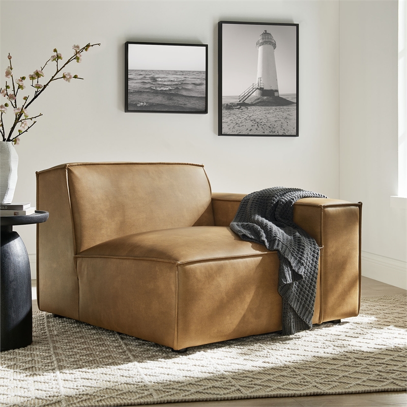 Restore Vegan Leather Right-Facing Modular Lounge Chair in Toast