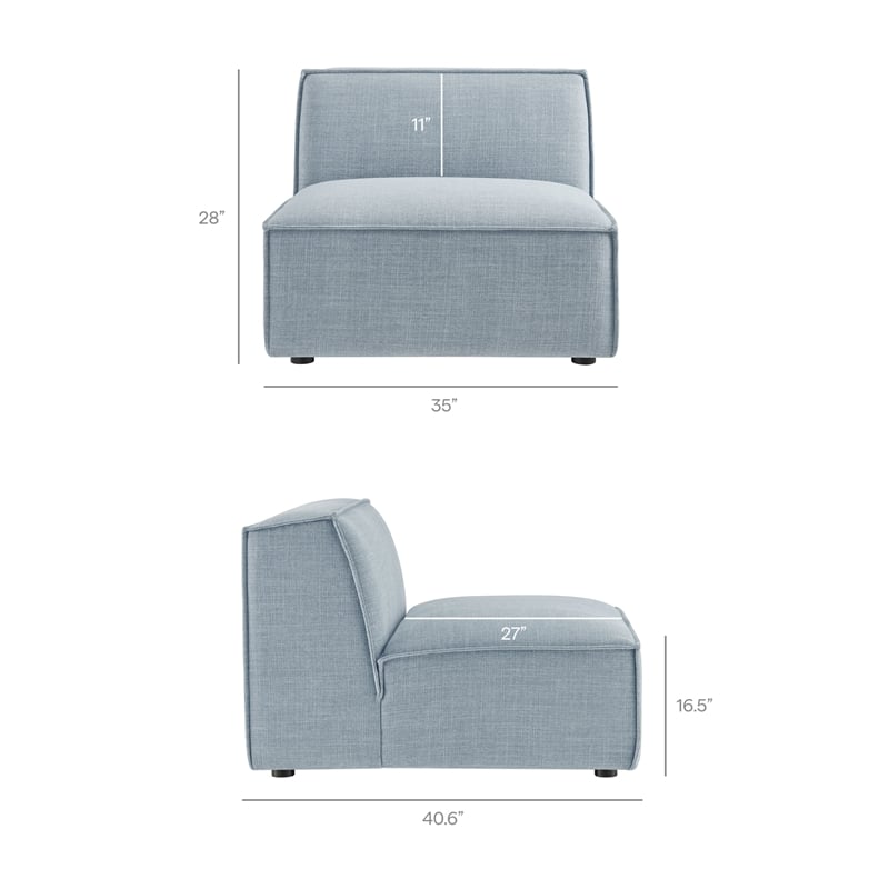 Restore Performance Fabric Upholstered Armless Modular Chair in Sky