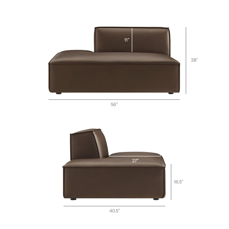 Restore Vegan Leather Left-Facing Armless Modular Chaise in Espresso