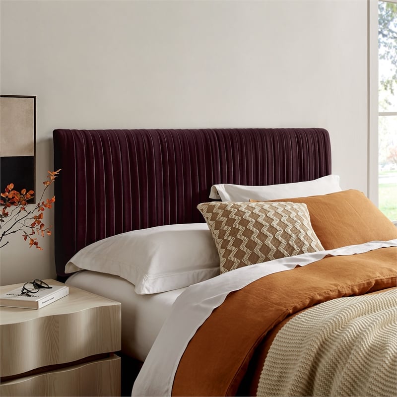 Eloise Stain-Resistant Performance Velvet Queen Headboard in Mulberry