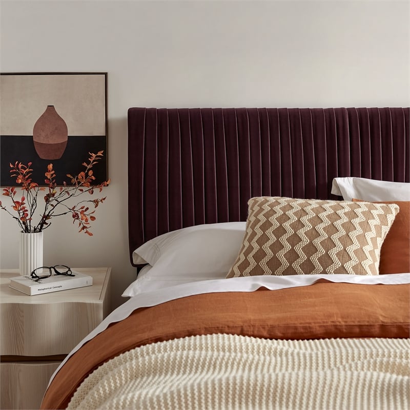 Eloise Stain-Resistant Performance Velvet Queen Headboard in Mulberry