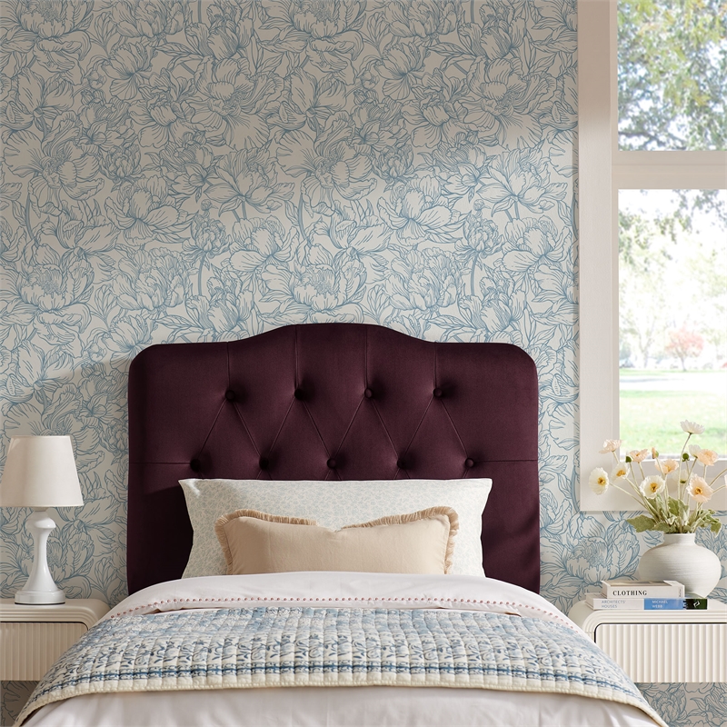 Annabel Stain-Resistant Performance Velvet Twin Headboard in Mulberry