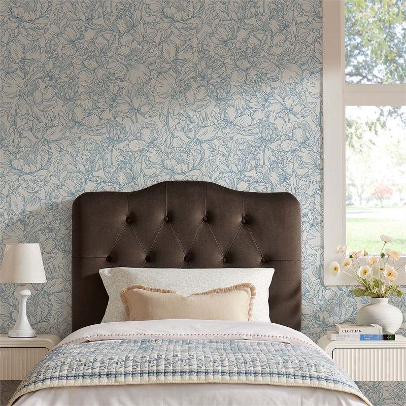 Annabel Stain-Resistant Performance Velvet Twin Headboard in Chocolate Brown