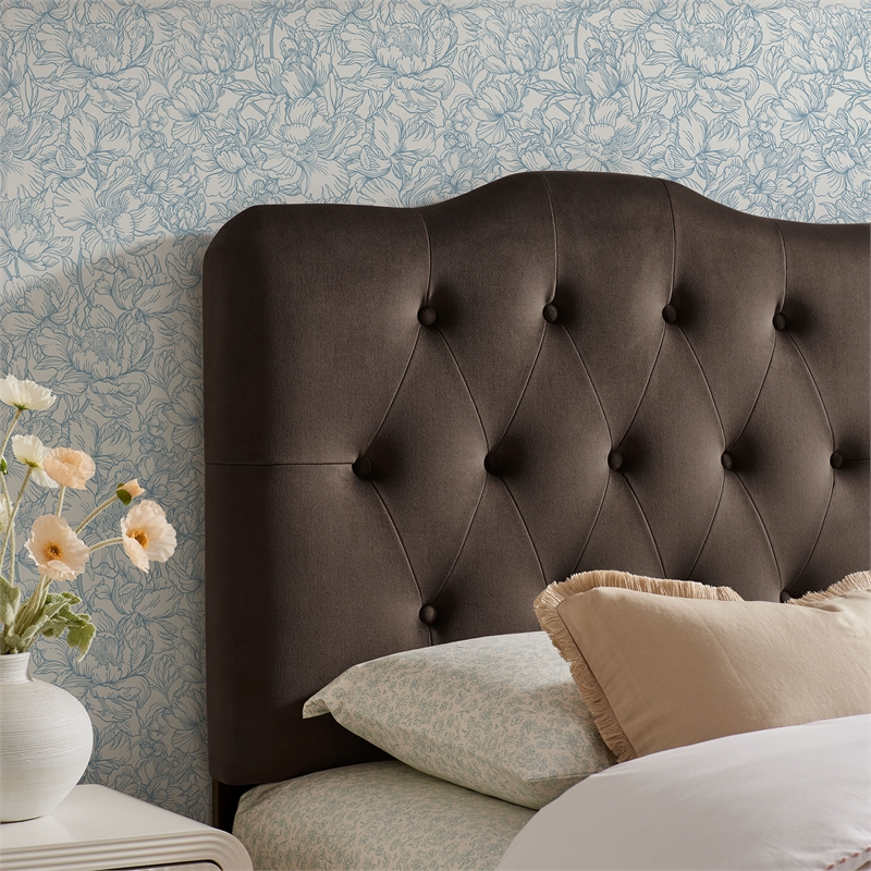 Annabel Stain-Resistant Performance Velvet Twin Headboard in Chocolate Brown