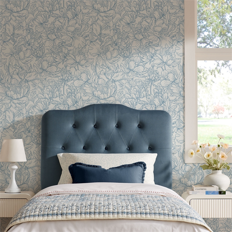 Annabel Stain-Resistant Performance Velvet Twin Headboard in Cadet Blue