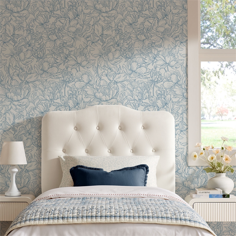 Annabel Stain-Resistant Performance Velvet Twin Headboard in Alabaster