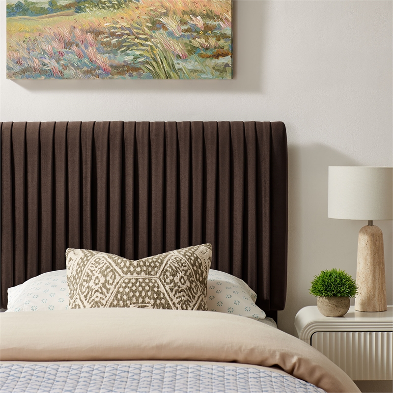 Eloise Stain-Resistant Performance Velvet Twin Headboard in Chocolate Brown