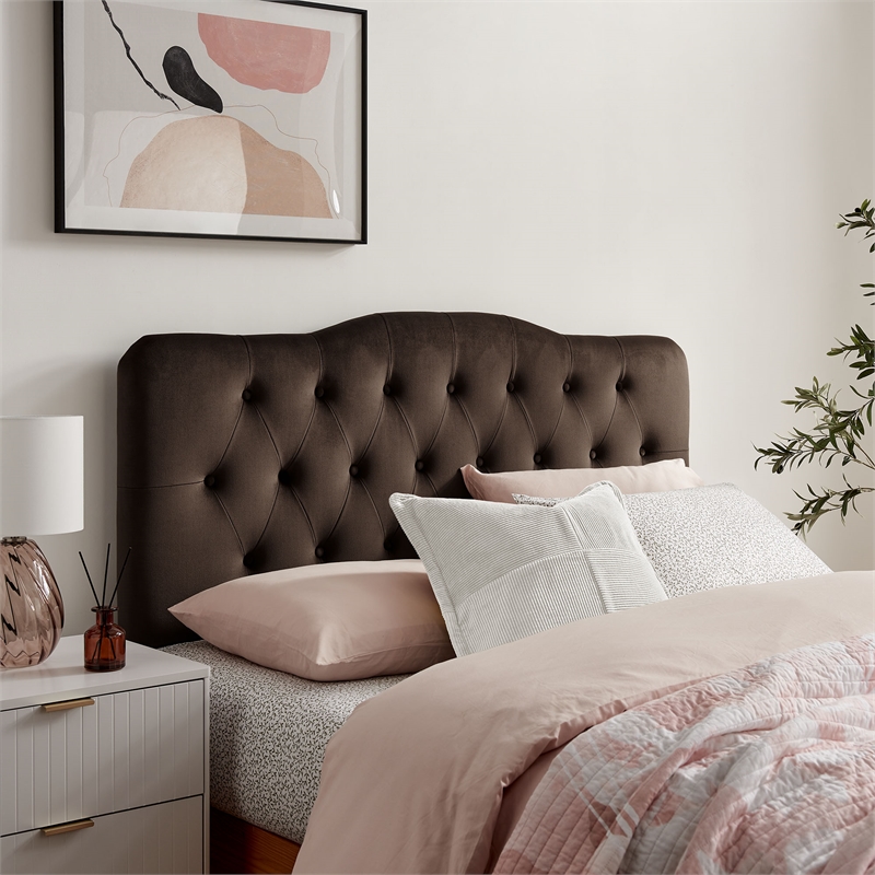Annabel Stain-Resistant Performance Velvet King Headboard in Chocolate Brown