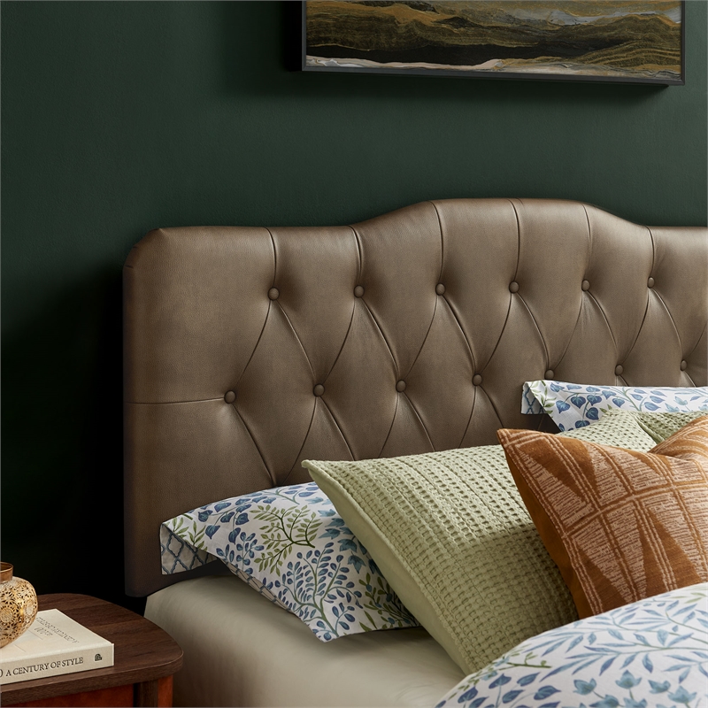 Annabel Faux Leather Queen Headboard in Mushroom