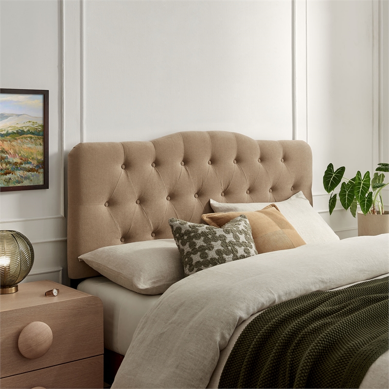 Annabel Premium Linen Blend Queen Headboard in Almond