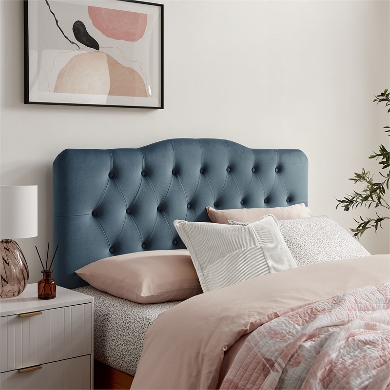Annabel Stain-Resistant Performance Velvet Queen Headboard in Cadet Blue
