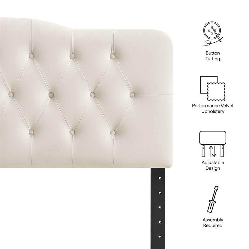 Annabel Stain-Resistant Performance Velvet Queen Headboard in Alabaster