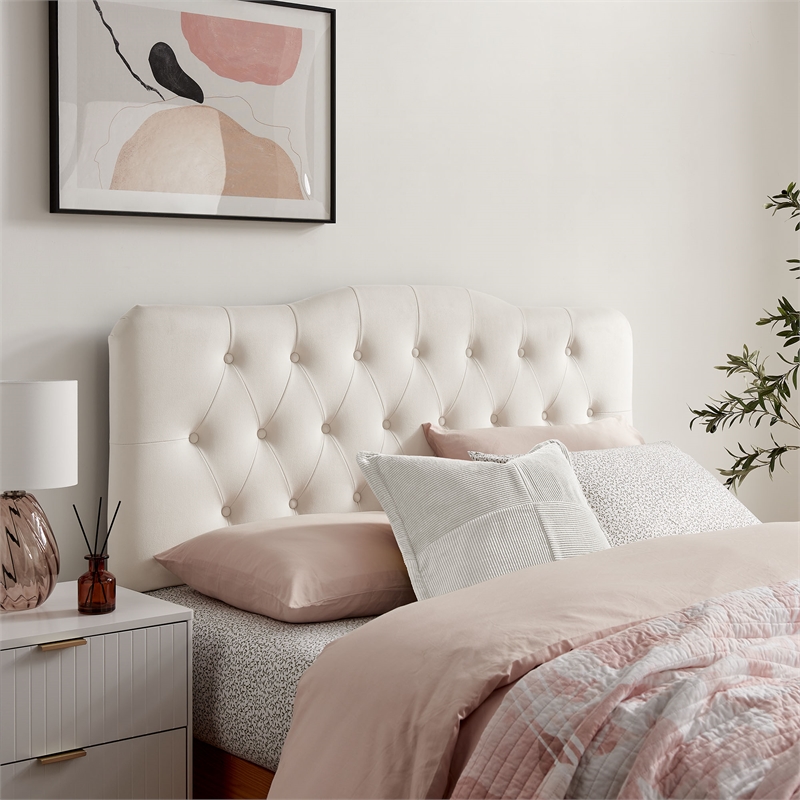 Annabel Stain-Resistant Performance Velvet Queen Headboard in Alabaster