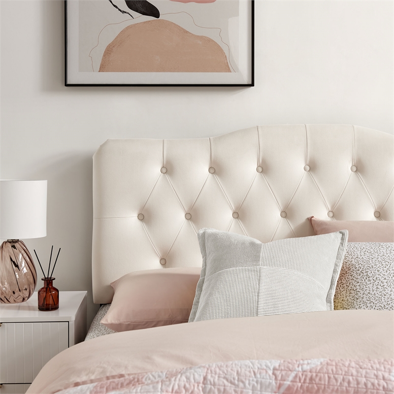 Annabel Stain-Resistant Performance Velvet Queen Headboard in Alabaster