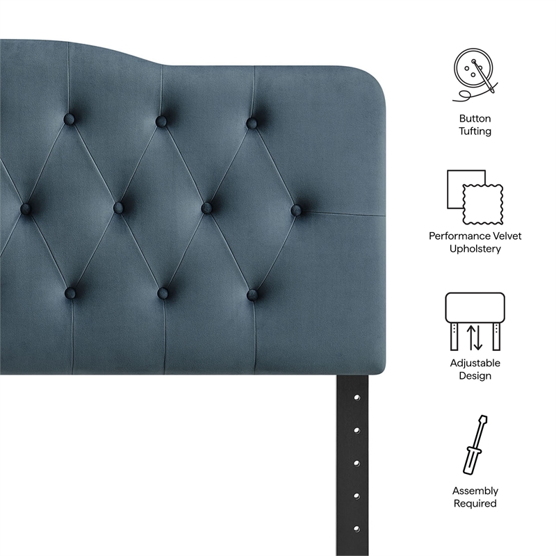 Annabel Stain-Resistant Performance Velvet Full Headboard in Cadet Blue