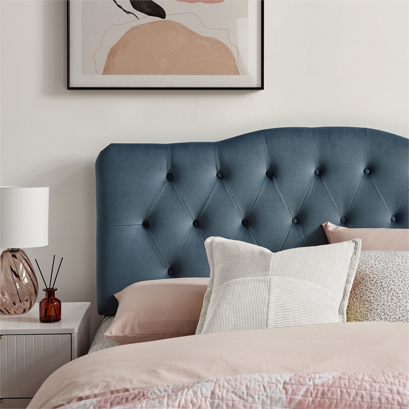 Annabel Stain-Resistant Performance Velvet Full Headboard in Cadet Blue