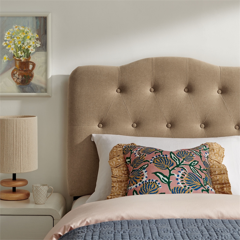 Annabel Premium Linen Blend Twin Headboard in Almond