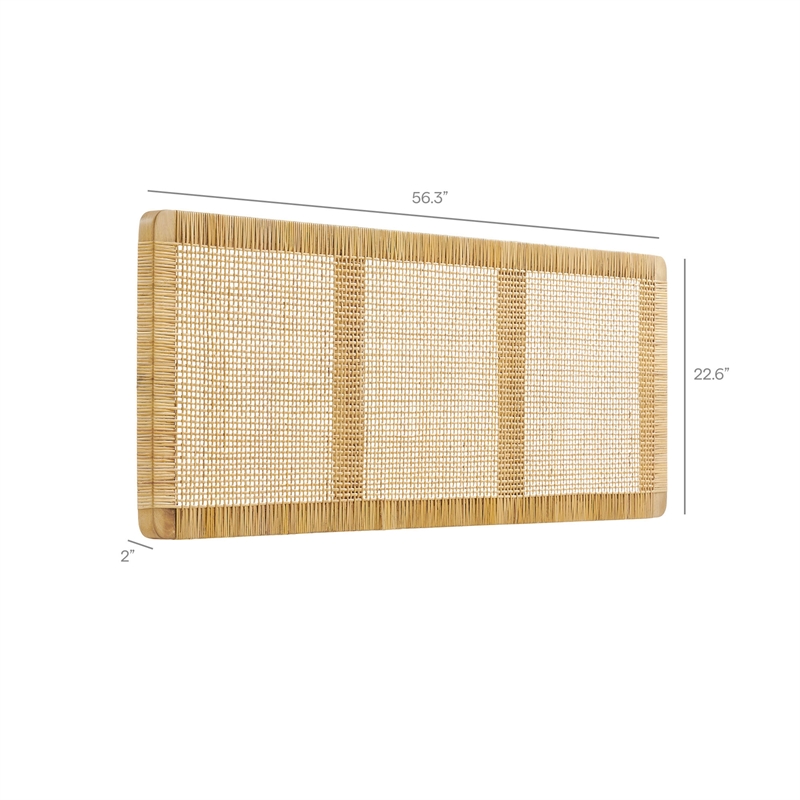 Sandy Wall Mounted Wood and Rattan Full Size Headboard in Natural Rattan