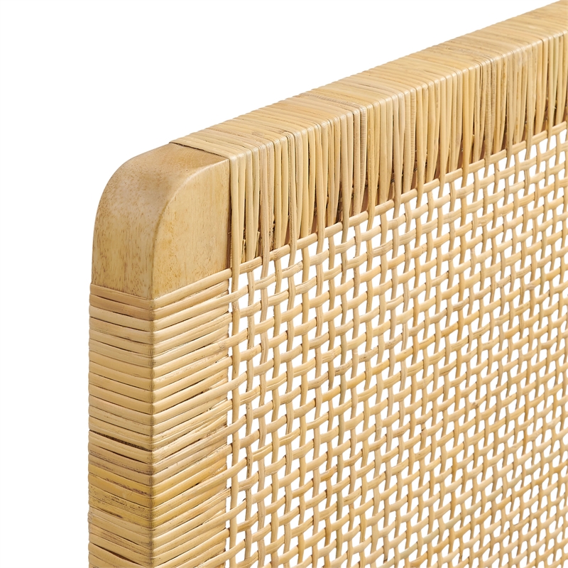 Sandy Wall Mounted Wood and Rattan Full Size Headboard in Natural Rattan