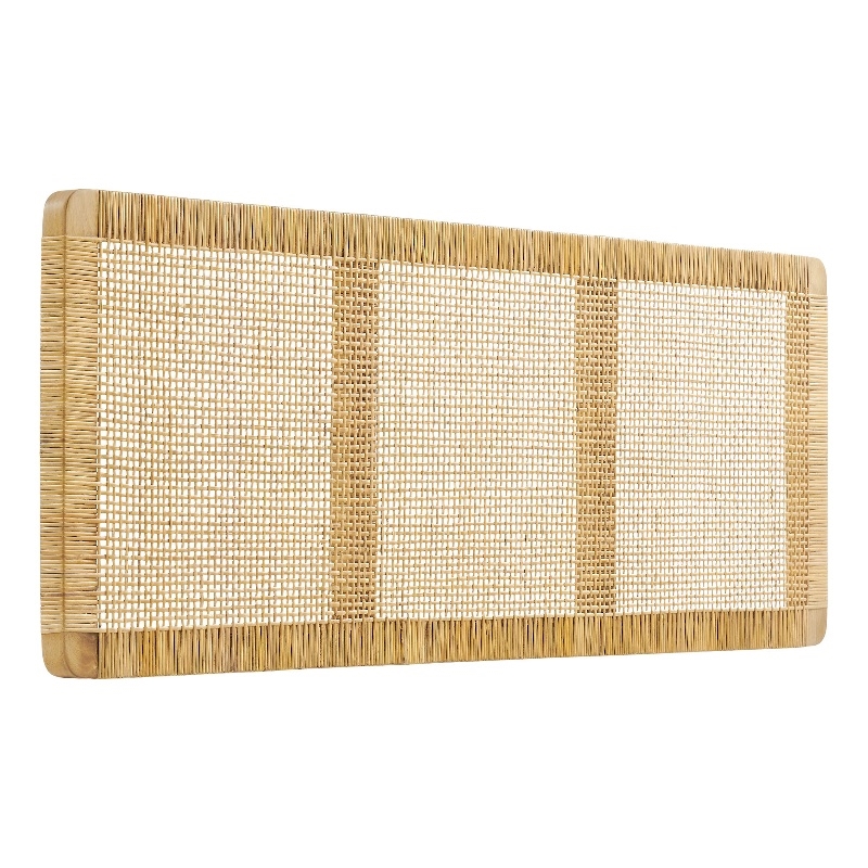 Sandy Wall Mounted Wood and Rattan Full Size Headboard in Natural Rattan
