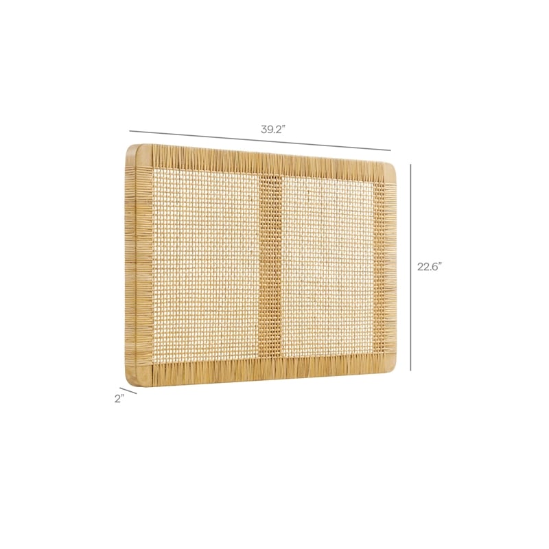 Sandy Wall Mounted Wood and Rattan Twin Size Headboard in Natural Rattan