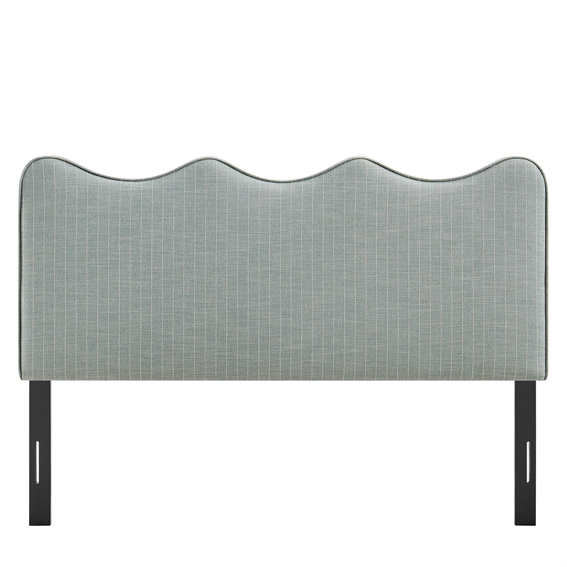 Athena Striped Fabric Upholstered King Size Headboard in Spa Blue Stripe