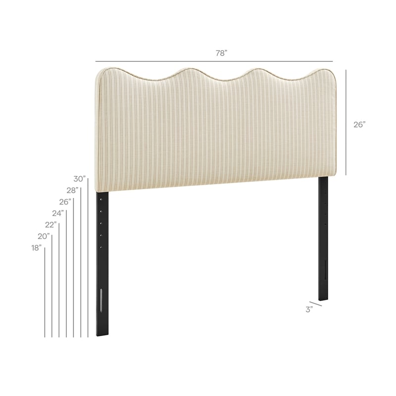 Athena Striped Fabric Upholstered King Size Headboard in Oatmeal Stripe