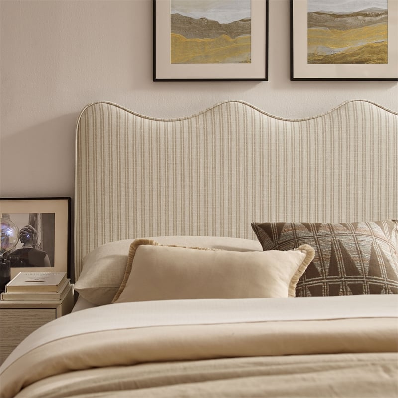 Athena Striped Fabric Upholstered King Size Headboard in Oatmeal Stripe