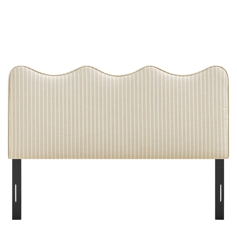 Athena Striped Fabric Upholstered King Size Headboard in Oatmeal Stripe