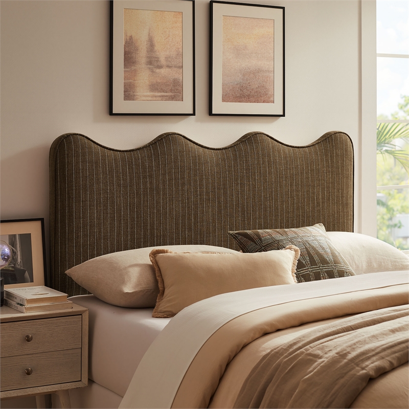 Athena Striped Fabric Upholstered King Size Headboard in Earth Stripe