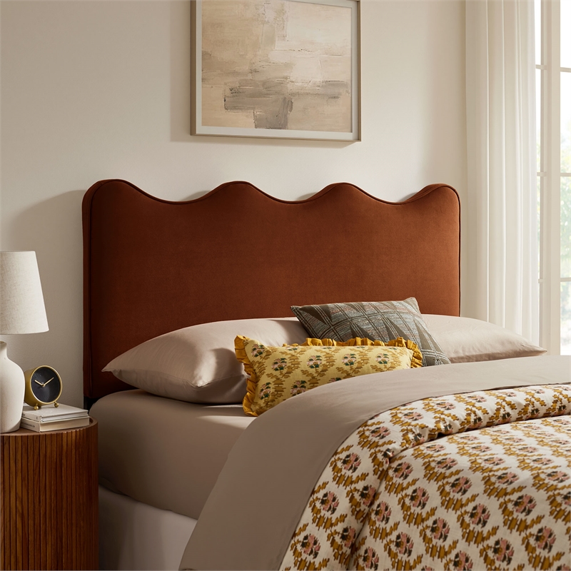 Athena Stain-Resistant Performance Velvet King Size Headboard in Rust