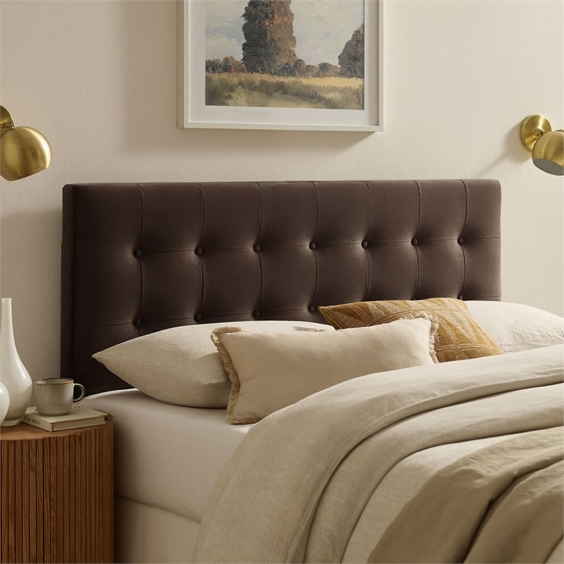 Emily Stain-Resistant Performance Velvet Full Size Headboard in Chocolate Brown