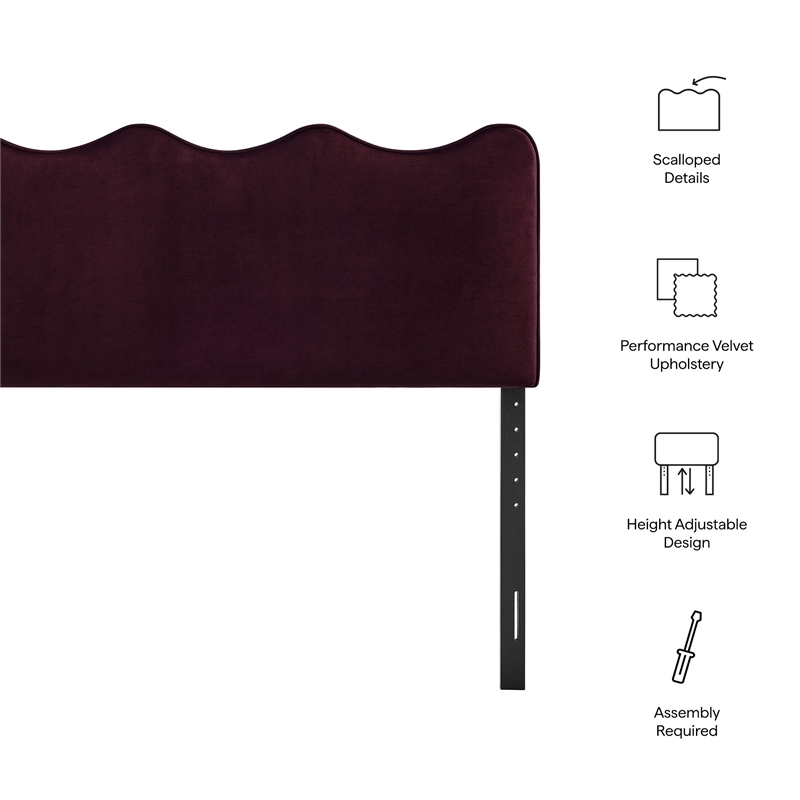 Athena Stain-Resistant Performance Velvet King Size Headboard in Mulberry