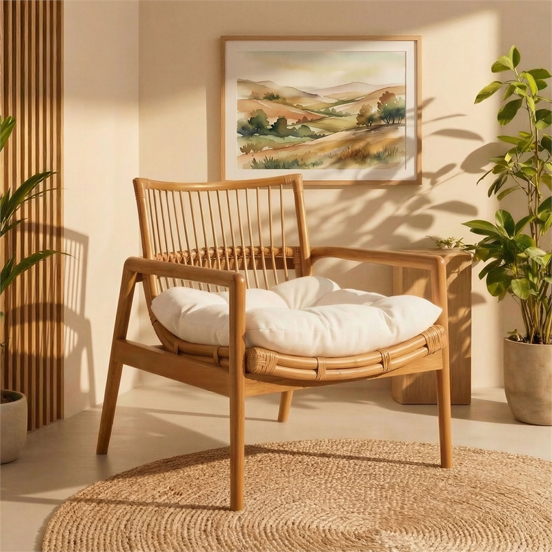 Tula Wood Rattan Lounge Chair in Brown