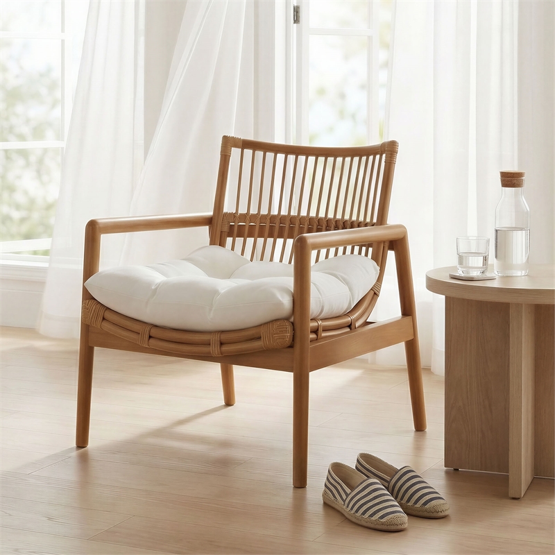 Tula Wood Rattan Lounge Chair in Brown
