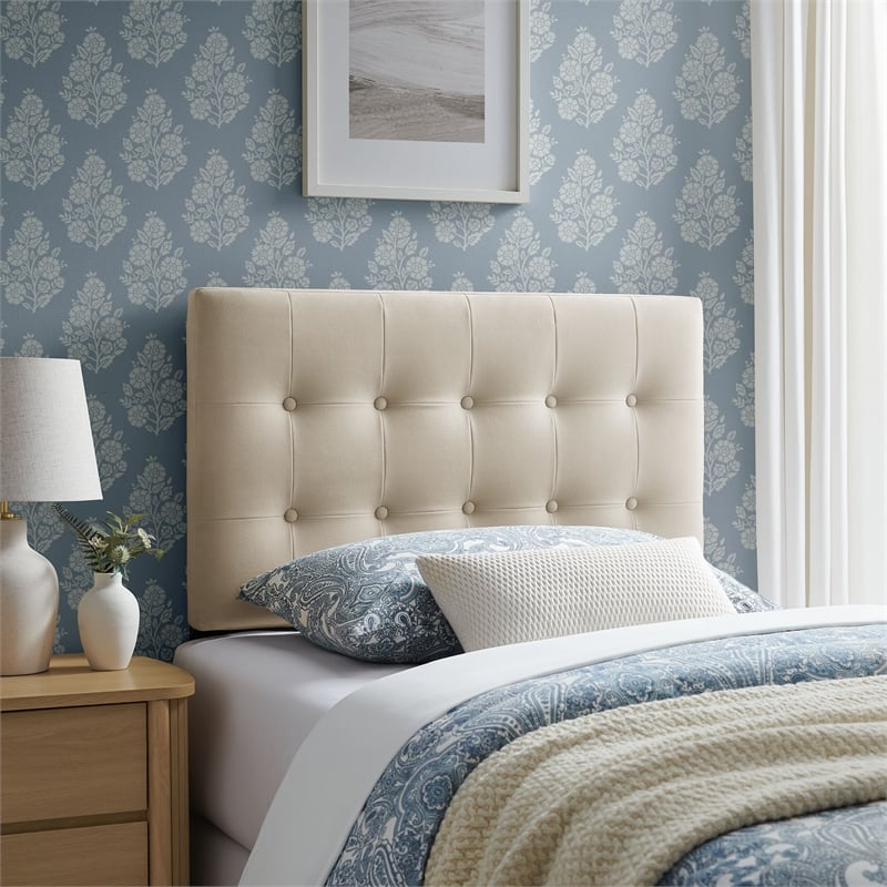 Emily Stain-Resistant Performance Velvet Twin Size Headboard in Alabaster