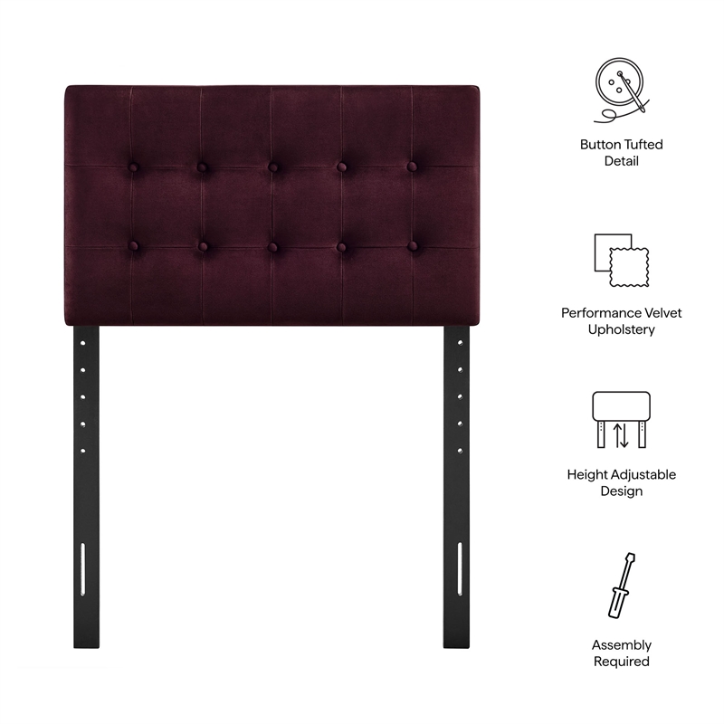 Emily Stain-Resistant Performance Velvet Twin Size Headboard in Mulberry
