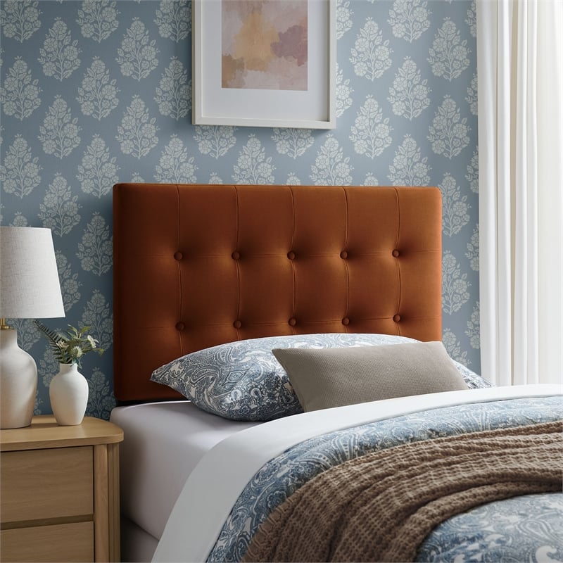 Emily Stain-Resistant Performance Velvet Twin Size Headboard in Rust