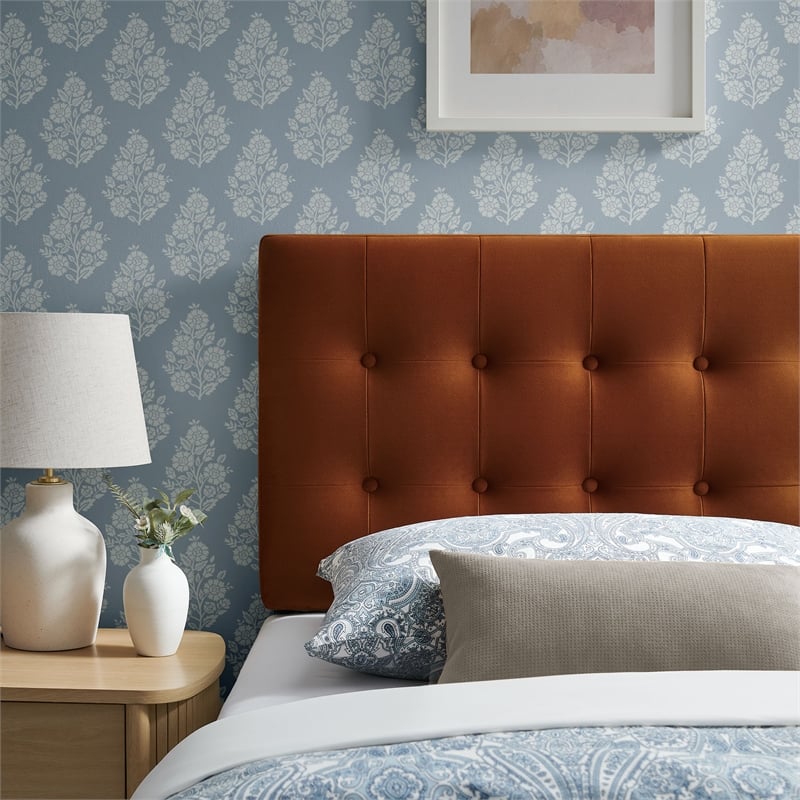 Emily Stain-Resistant Performance Velvet Twin Size Headboard in Rust