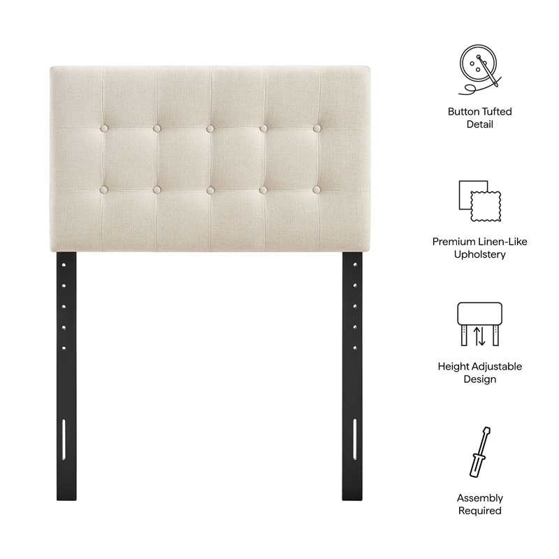 Emily Fabric Upholstered Twin Size Headboard in Ecru
