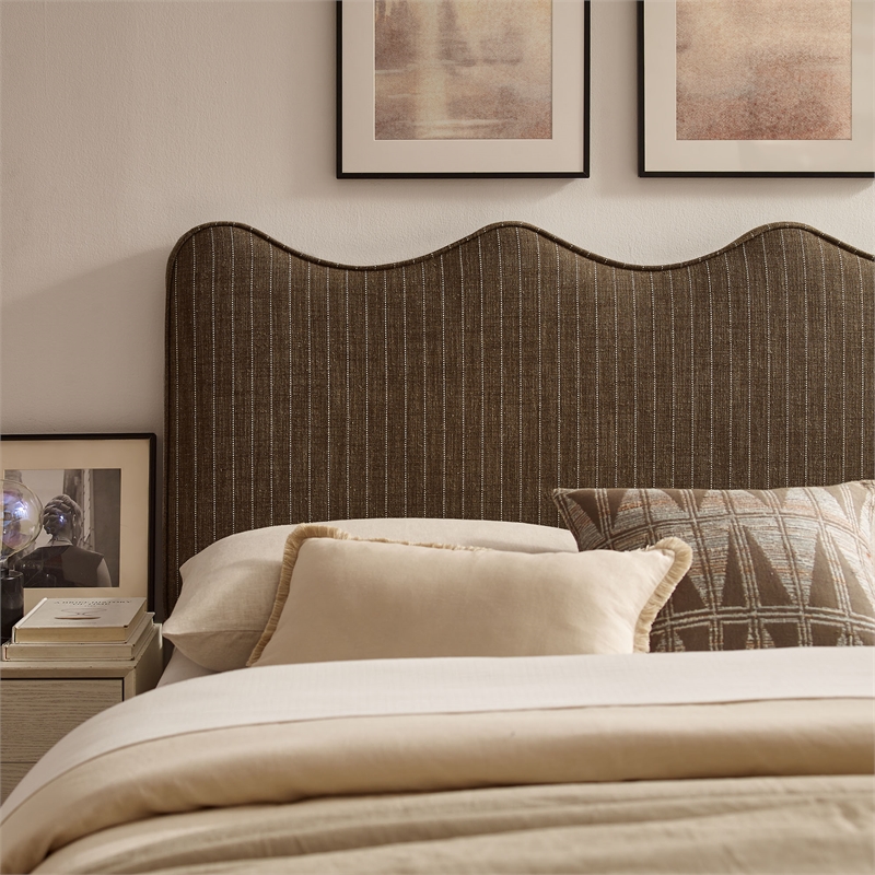 Athena Striped Fabric Upholstered Full Size Headboard in Earth Stripe