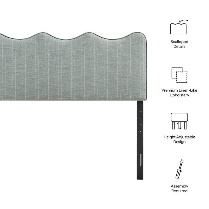 Athena Striped Fabric Upholstered Full Size Headboard in Spa Blue Stripe