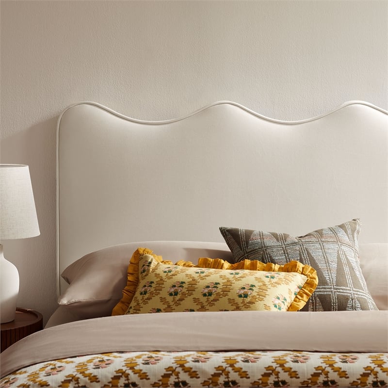 Athena Stain-Resistant Performance Velvet Queen Size Headboard in Alabaster