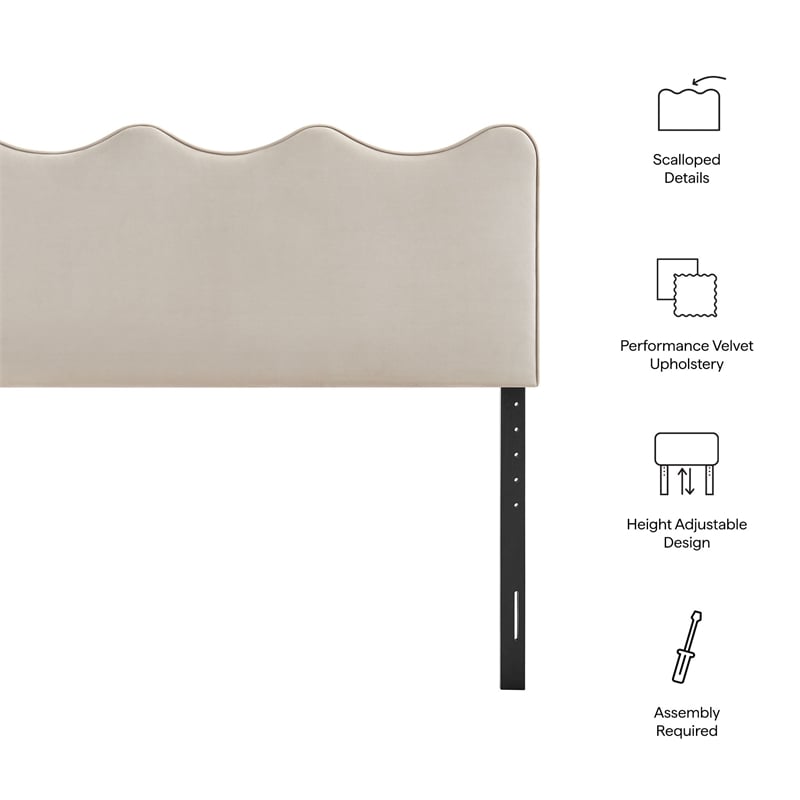 Athena Stain-Resistant Performance Velvet Queen Size Headboard in Almond
