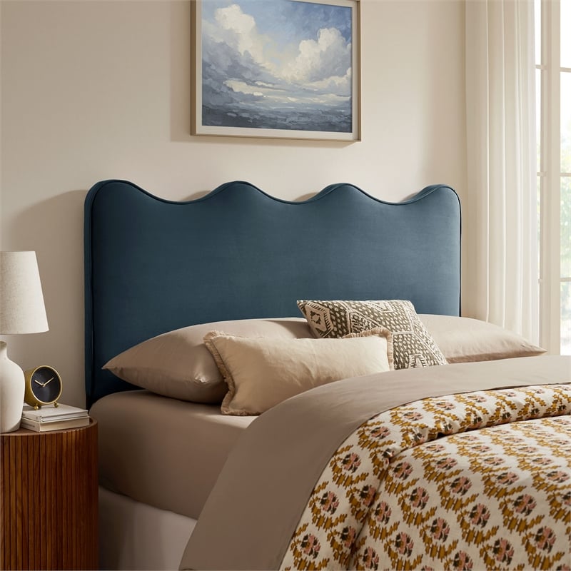 Athena Stain-Resistant Performance Velvet Queen Size Headboard in Cadet Blue