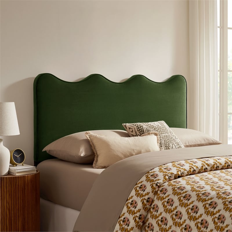 Athena Stain-Resistant Performance Velvet Queen Size Headboard in Moss Green
