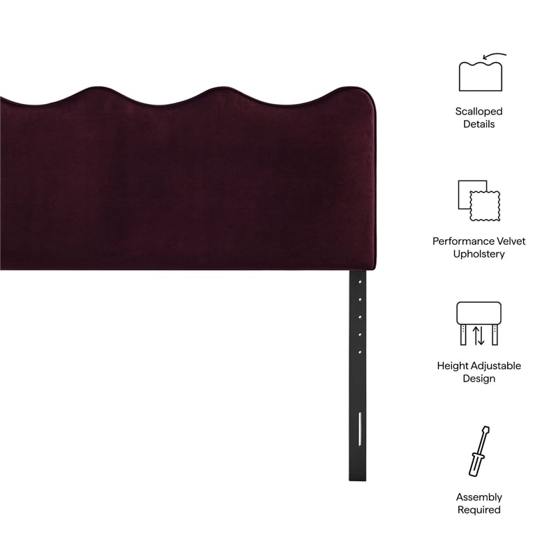 Athena Stain-Resistant Performance Velvet Queen Size Headboard in Mulberry