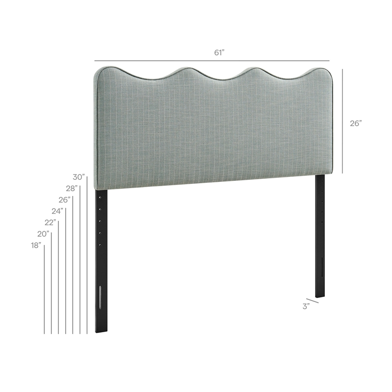 Athena Striped Fabric Upholstered Queen Size Headboard in Spa Blue Stripe