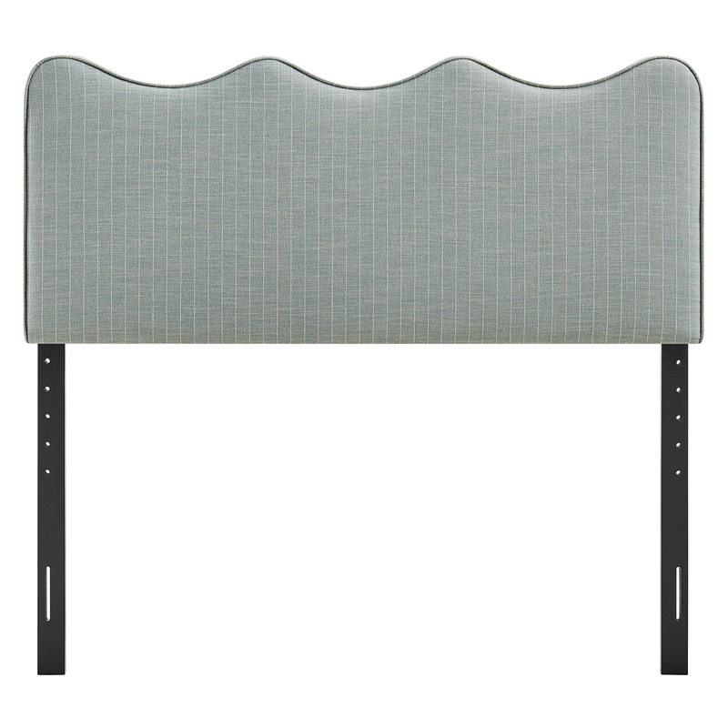 Athena Striped Fabric Upholstered Queen Size Headboard in Spa Blue Stripe