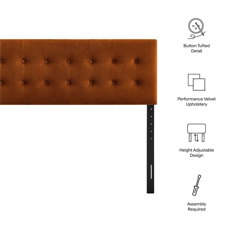 Emily Stain-Resistant Performance Velvet Full Size Headboard in Rust
